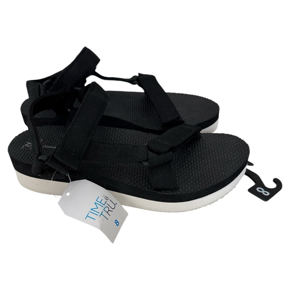 Time and Tru Women's Nature Platform‎ Sport Sandals Flatform Strappy Black 8 NWT